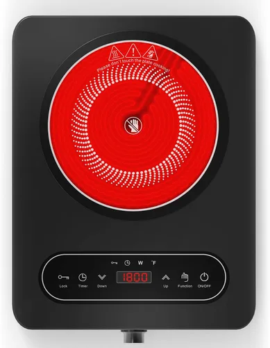 Miniatura 11 de VBGK - Estufa eléctrica de 2 quemadores, 2100W, para integrar en encimera y sobremesa, estufa eléctrica con 10 niveles de calefacción, temporizador