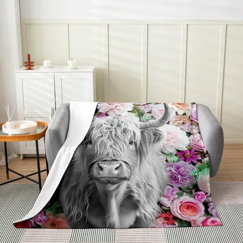 Miniatura 2 de Erosebridal Highland - Manta de vaca de 40 x 50 pulgadas, diseño de rosas para niños, niñas, niños, adolescentes, adultos, animales salvajes