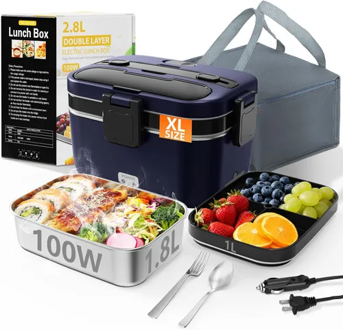 Miniatura 8 de Fiambrera eléctrica para adultos, 2.8L doble capa 100 W, calentador de alimentos calentado rápido, calentador de alimentos para uso en casa