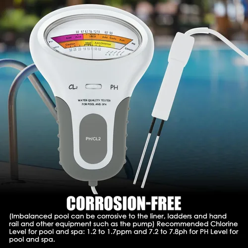 Miniatura 5 de Probador de calidad de agua 2 en 1 de doble escala de pH y nivel de cloro CL2 medidor para piscina, hidroponía, piscinas, spas, monitor de análisis