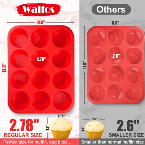 Miniatura 4 de Walfos - Molde de silicona para magdalenas - 12 tazas, molde de silicona regular para cupcakes, antiadherente, ideal para hacer pasteles de muffin