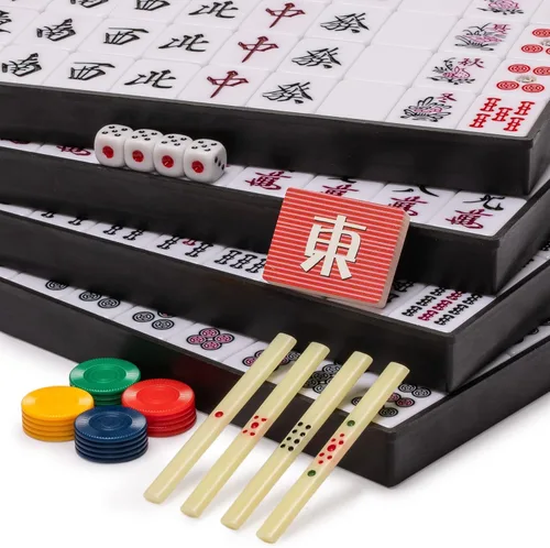 Miniatura 3 de Yellow Mountain Imports Set de Mahjong Riichi japonés - Azulejos grandes blancos y verdes, estuche de vinilo - Incluye ficha del Viento del Este