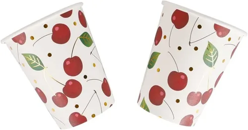 Miniatura 3 de Geeklife Vasos de papel de cereza dorada, 9 onzas de papel de cerezas, frutas y cerezas, desechables, vasos de papel decorativos a granel, 40