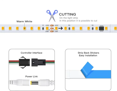 Miniatura 2 de Tira de luces LED que fluyen de agua corriente de 32.8 ft/33 pies, 24 V 120 leds/M, cuerda de luz LED con interruptor de control de panel táctil