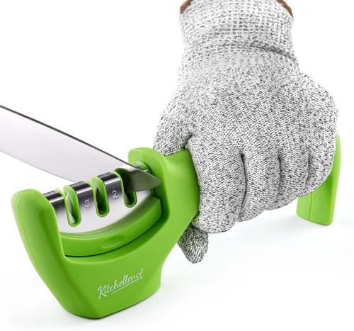 Miniatura 13 de Accesorios para cuchillos de cocina 4 en 1: afilador de cuchillos de 3 etapas ayuda a reparar, restaurar, pulir hojas y guante resistente a cortes