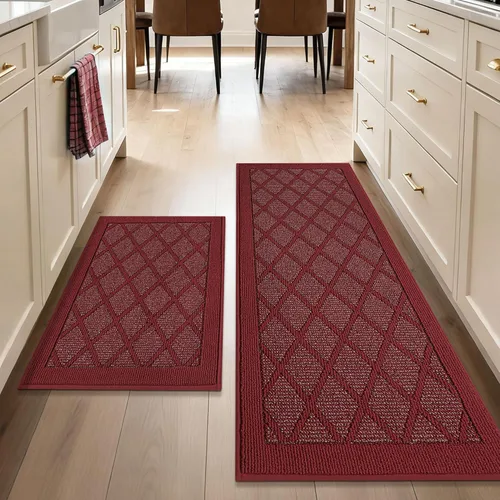 Miniatura 20 de COSY HOMEER Tapetes de cocina, 2 alfombras de cocina antideslizantes, lavables, absorbentes, para suelo de cocina, 100% polipropileno, alfombra
