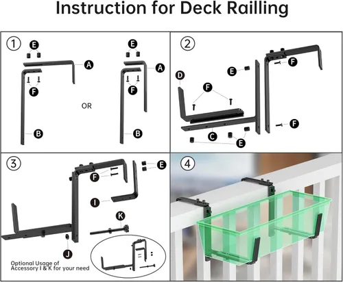 Miniatura 3 de Y&M Soportes de caja de ventana, de hierro resistente, ajustables, para barandillas, perfectos para balcones, vallas y jardines (4 unidades)