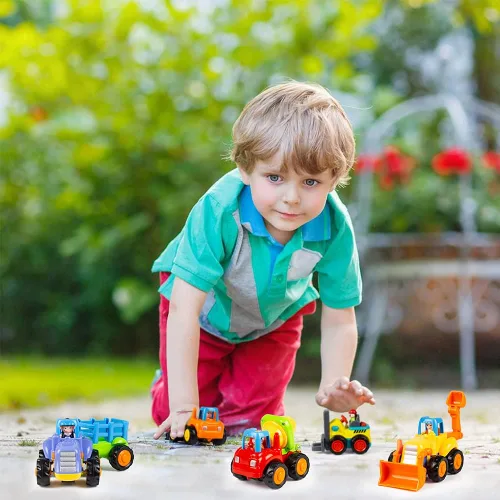 Miniatura 6 de Juego de tractor, excavadora, camión mezclador y volcador de fricción Push and Go de Huile, para bebés y niños