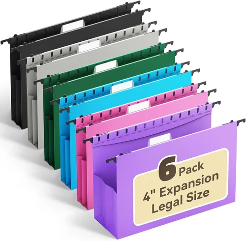 Miniatura 10 de Ansook Carpetas colgantes de tamaño legal, carpeta de archivos de expansión de 3 pulgadas para colgar con pestañas de 1/5, paquete de 6 carpetas