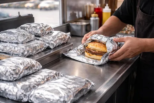 Miniatura 4 de ANGEL'S PEEL LOUNGE Bolsas aisladas de papel de aluminio para hamburguesas, envolturas de papel de estaño precortadas para hamburguesas, sándwiches