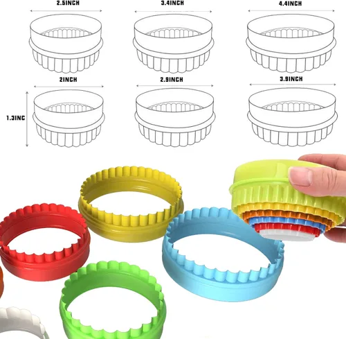 Miniatura 6 de 6 cortadores redondos festoneados de plástico para hornear galletas, fondant, cortadores de pasteles de doble cara acanalados y bordes lisos