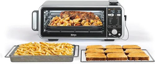 Ninja, Horno tostador, freidora de aire, termómetro, combo de freidora de aire para horno tostador, acero inoxidable, comidas rápidas, papas fritas,