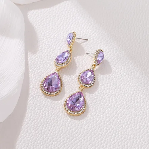 Miniatura 78 de EleQueen Pendientes de cristal austriaco en tono dorado para mujer, forma de pera de 2.5 pulgadas, color esmeralda