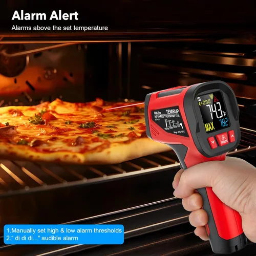 Miniatura 5 de Pistola termómetro infrarroja, pistola de temperatura láser digital con sonda, termómetro IR sin contacto de -40°F ~ 1472°F con emisividad ajustable