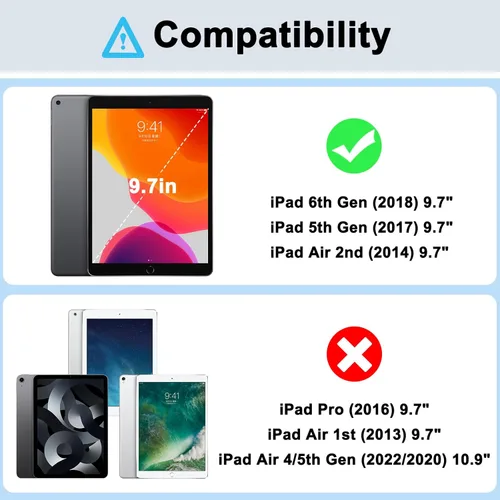 Miniatura 2 de Fundas para iPad de 6ª Generación, Funda de 5ª Generación, Air 2 de 9.7 Pulgadas a Prueba de Golpes, Resistente, Funda Protectora con Pata de Negro