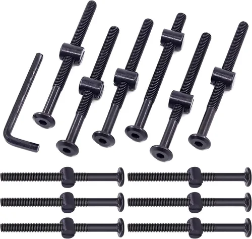 Swpeet 25 tornillos de cabeza hexagonal M6 de 3.150 in, color negro, para cuna, cuna y tuercas de barril con 1 llave Allen, perfecta para muebles,