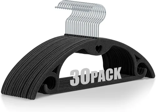 Miniatura 9 de Paquete de 50 perchas de terciopelo: perchas de fieltro resistentes para camisas, suéteres, sin protuberancias de hombro, antideslizantes, delgadas
