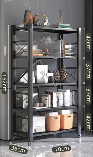 Miniatura 3 de Estantería plegable de 2 a 5 niveles con ruedas, (sin montaje), estante organizador de estantes de acero, para cocina, garaje y lavandería