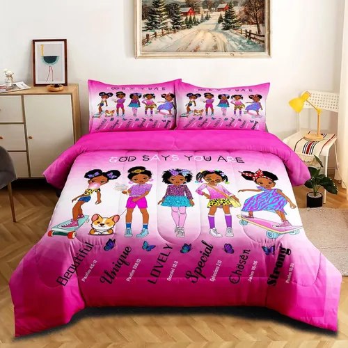 Juego de edredón GRAT TIOC Black Girl Magic para niñas adolescentes y niños pequeños, tamaño queen, juego de ropa de cama para niña, juego de patrón