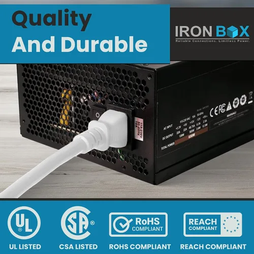 Miniatura 7 de IronBox Electric - Cable de alimentación de servicio pesado 5-15P a C13 - Cable de 3 clavijas 15A 125V 14/3 SJT para PC - Cable para computadora