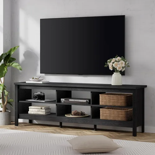 Miniatura 8 de WAMPAT Soporte de TV de granja para TV de 75 pulgadas, centro de entretenimiento de madera para mesa consola de TV de 80 pulgadas con 6 Nogal