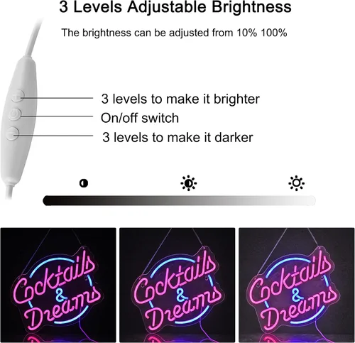 Miniatura 2 de Letrero de Neón de Cócteles y Sueños para Decoración de Pared Letreros de Neón con Interruptor Regulable LED Letreros de Neón para Dormitorio Barra