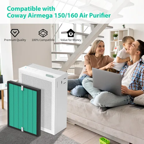 Miniatura 2 de Filtro de repuesto mejorado 150 para Coway Airmega 150 (AP-1019C) y purificador de aire Airmega 160, filtro HEPA verde verdadero y filtro de carbón
