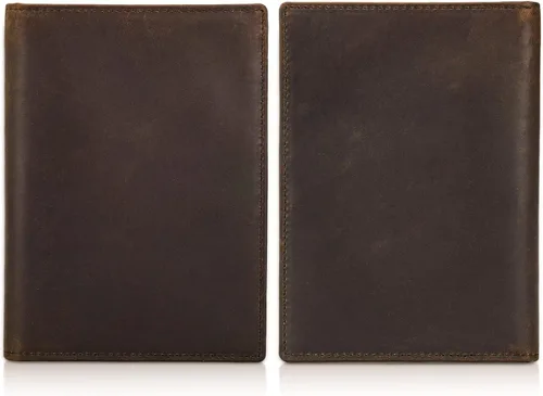 Miniatura 3 de Polare - Cartera plegable de cuero de grano completo para pasaporte con bloqueo RFID, 2 pasaportes, Marrón oscuro, Slim