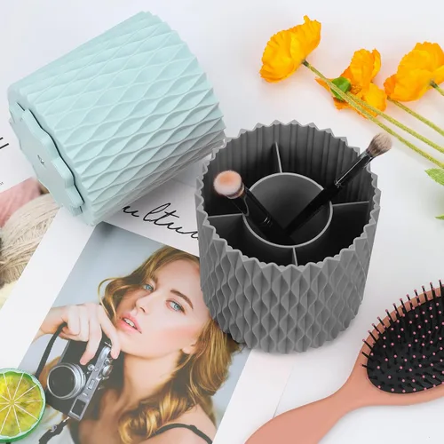 Miniatura 2 de Soporte para brochas de maquillaje, organizador de maquillaje giratorio de 360°, 5 ranuras para brochas de maquillaje, portavasos para decoración