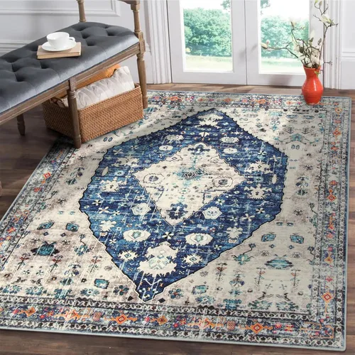 Miniatura 29 de Lahome Alfombra tribal bohemia de 2 x 3 pies, alfombra verde pequeña para entrada, suave, antideslizante, lavable, alfombra de baño bohemia de pelo
