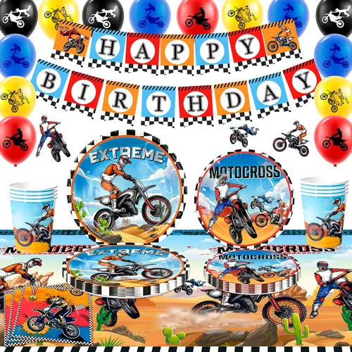 Suministros de decoración de fiesta de cumpleaños de motocross, 10 invitados, decoración de cumpleaños de motocicleta, vajilla de fiesta de