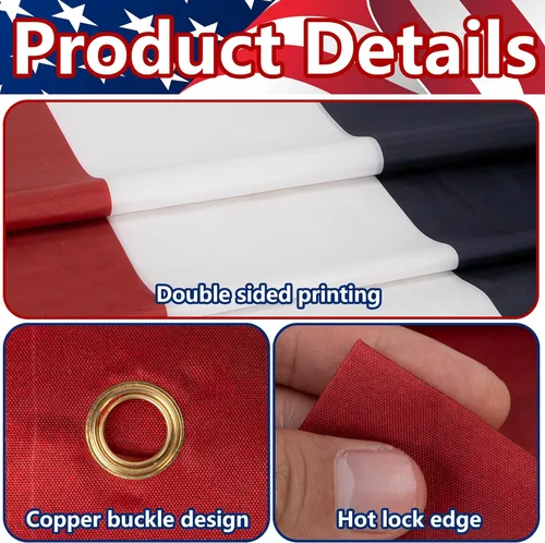 Miniatura 3 de EBaokuup Banderines patrióticos grandes de 20 x 2 pies, decoración de bandera estadounidense impresa de doble cara del 4 de julio, bandera de rayas