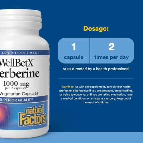 Miniatura 3 de Natural Factors WellBetX Berberine - Suplemento diario que apoya la salud metabólica - Fórmula apoya el corazón saludable - Sin gluten y vegano - 60