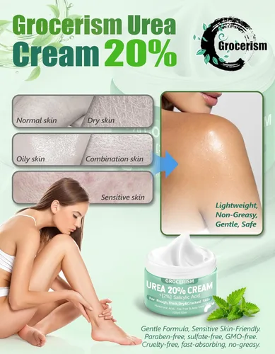 Miniatura 3 de Grocerism Crema de urea 20 por ciento para pies más 2% ácido salicílico 8.82 onzas Crema de pies y manos de máxima fuerza con ácido hialurónico