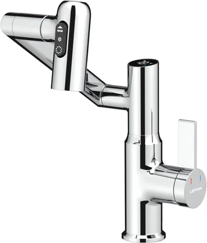 Miniatura 10 de Lefton Grifo giratorio para baño con pantalla de temperatura en Fahrenheit (sin baterías), 3 modos de agua, oro cepillado, BF2204-6