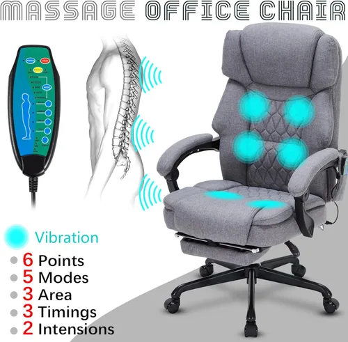 Miniatura 7 de Silla de Oficina de Masaje con Calor, Silla de Oficina Reclinable con Reposapiés, Sillas de Escritorio para el Hogar con Vibración de 6 Puntos