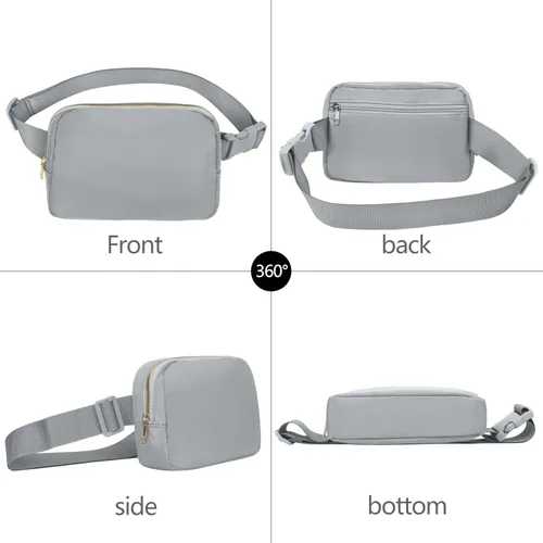 Miniatura 2 de VOROLO Riñonera para mujeres y hombres, bolsa cruzada, bolsa de cinturón con correa ajustable, Gris claro, Talla única
