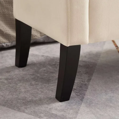 Miniatura 9 de Banco otomano tapizado de tela de terciopelo de 51.5 pulgadas con almacenamiento y brazos, asiento acolchado con patas de madera maciza, asiento