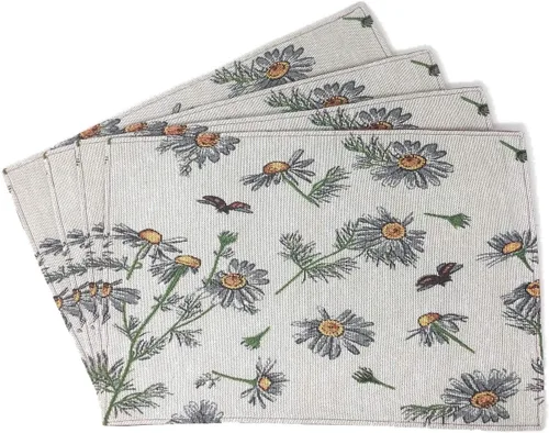 Tache - Mantel individual floral marfil, margaritas amarillas, manzanilla, flores de mariquitas, tapiz vintage, tapete para cocina, comedor, juego