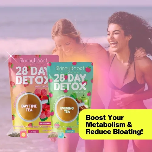 Miniatura 8 de SkinnyBoost - Kit de té desintoxicante de 2 paquetes – 1 de día HIBISCO (28 bolsas) + 1 de noche MANZANA CANELA (14 bolsas) – Desintoxicación herbal