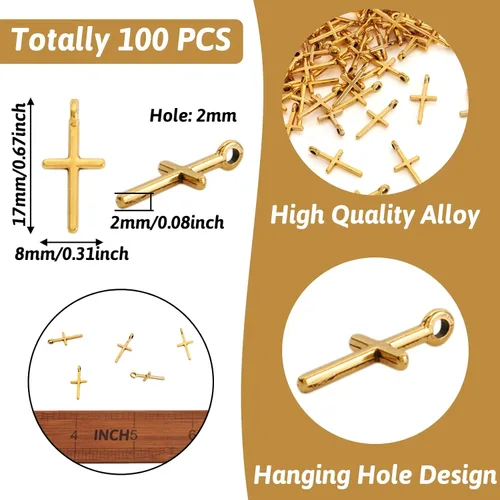 Miniatura 4 de BB Beadthoven Dijes de cruz con cuentas, mini dijes pequeños de metal plateado para pulseras, cruces artesanales para hacer pulseras, collares, Cruz
