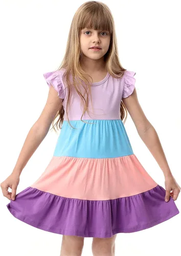 Miniatura 2 de HILEELANG Vestidos de manga corta para niñas pequeñas