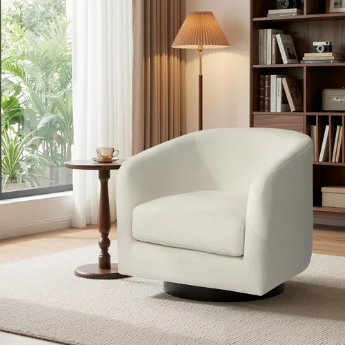Miniatura 41 de Juego de 2 Sillas Giratorias de Acento, Silla Barril Tapizada en Tela para Sala de Estar, Cómodo Sillón Redondo Sofá Individual Asiento de Lino Beige