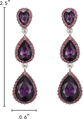 Miniatura 69 de EleQueen Pendientes de cristal austriaco en tono dorado para mujer, forma de pera de 2.5 pulgadas, color esmeralda