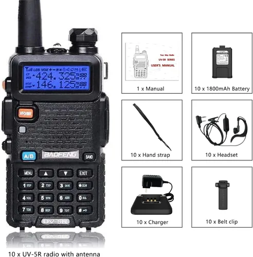 Miniatura 7 de Baofeng UV-5R - Radio bidireccional de doble banda, radioaficionado de mano de largo alcance, walkie talkies, paquete de 10 para adultos, gestión