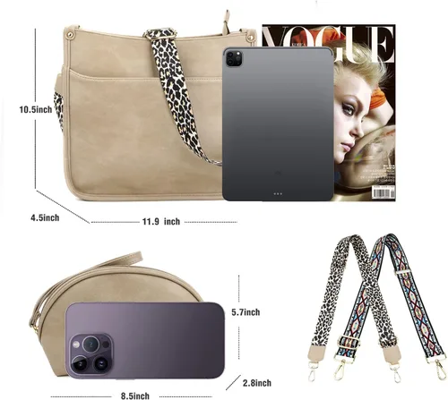 Miniatura 5 de KOGTLA Bolsos cruzados de cuero Hobo con correa de guitarra para mujer