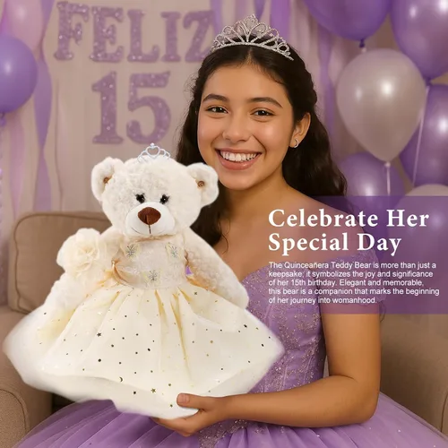 Miniatura 4 de Muñeca de quinceañera con vestido de membrillo con vestido, decoraciones de quinceañera, regalos de decoración de quinceañera, OSO de peluche