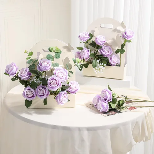 Miniatura 2 de Hawesome Rosas Falsas Flores Artificiales de Seda - 12 Piezas Rosas Moradas Artificiales Flores Falsas con Tallos para Hogar Boda Centro de Mesa
