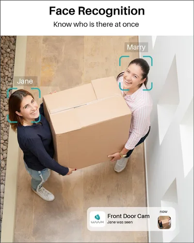 Miniatura 3 de WUUK Cámara de seguridad, cámara con cable de 4 MP para interiores y exteriores, reconocimiento facial, visión nocturna a color y foco, sin tarifa