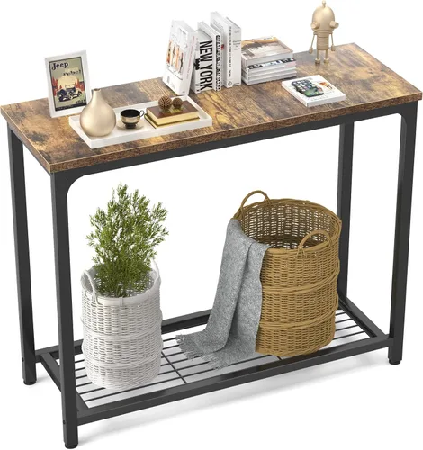 Ecoprsio Mesa consola pequeña con estantes de malla, mesa de entrada de 2 niveles para entrada, pasillo delantero, pasillo, sofá, sala de estar,